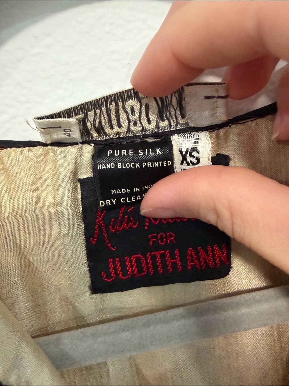 Ritu Kumar for Judith Ann Vintage Silk Block Print Dress XS - Picture 7 of 8